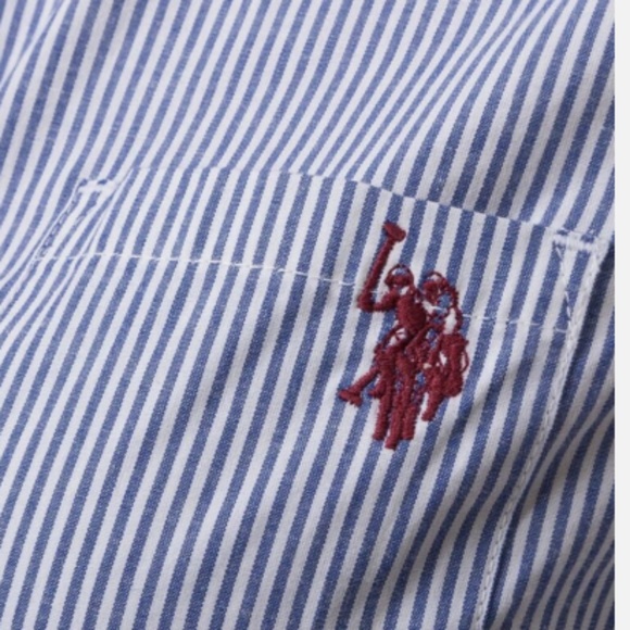 US Polo Assn Ralph Lauren Striped poplin long sleeve shirt blue white preppy S - Picture 3 of 8